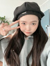 虔生緣黑色貝雷帽女2024春秋天新款大頭圍百搭顯臉小ins風畫家報童帽 黑色【秋冬毛呢款】 曬單實拍圖