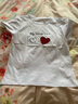 登森奧奧短袖純棉t恤女春夏季新款韓版顯瘦百搭休閑女裝短袖上衣 白色愛(ài)心+紅色拼色英文 L 建議(95-110斤） 曬單實(shí)拍圖