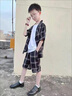 G·DUCK KIDS小黃鴨男童夏裝套裝三件套2025新款兒童夏季短袖西裝三件套帥氣休黑格【外套+褲子+背心】110 曬單實(shí)拍圖