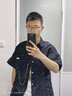 賓迪肯冰絲短袖襯衫男夏季薄款外套襯衣男潮流港風(fēng)寬松大碼男裝休閑套裝 短袖黑色【單件襯衫】 L 曬單實(shí)拍圖