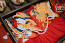 龍喜年龍喜年女童周歲禮服套裝女寶寶百天日宴抓周公主裙中式國風(fēng)紅秋季 紅黃色 晨曦曙紅裙+晨曦曙紅披肩 80 曬單實拍圖