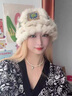 CHANEELR & KARITH帽子女秋冬季醒獅帽毛絨顯臉小兔毛漁夫帽生日小眾禮物送女友老婆 淺卡其拼藍 均碼 曬單實拍圖