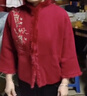 兆君秋冬紅色立領(lǐng)加厚羊絨衫女時(shí)尚繡花外穿毛衣針織衫 暗棗紅 M 曬單實(shí)拍圖