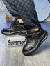 摩蓓 MOERBAI真皮男鞋2024新款春秋款頭層牛皮休閑運動(dòng)跑步鞋男士鞋子老爹鞋潮 黑色 單層 39 曬單實(shí)拍圖