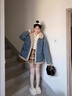 FOX.G牛仔棉服女士冬季外套女秋冬羊羔絨2025新款棉衣加絨加厚夾棉女裝 POLO領(lǐng)加絨牛仔藍(lán)色棉服 M 【建議110-120斤】 曬單實拍圖