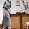 clotho Rennie品牌女裝連衣裙女中長款2025夏季新款韓版休閑純色圓領(lǐng)收腰顯瘦裙 灰色 M 曬單實(shí)拍圖