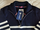 Navigare意大利小帆船女士長(cháng)袖針織衫秋冬款舒適半開(kāi)領(lǐng)上衣翻領(lǐng)條紋毛衣女 海軍藍/白 M 碼 曬單實(shí)拍圖