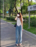 衣品元韓版復古高腰牛仔褲女2025秋季新款顯瘦百搭休閑寬松直筒拖地長(cháng)褲 復古藍 L （105-115斤） 曬單實(shí)拍圖