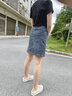 川蕓牛仔半身裙休閑短裙減齡款2025年夏季新款a字高腰顯瘦女裙 藍色【裙長:45-47cm】 M/27( 95-105斤) 曬單實拍圖