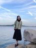 韓璐嬌（hanlujiao）秋冬連衣裙女裝2024新款小香風(fēng)綠色短款外套法式打底中長裙子套裝 外套+連衣裙 M 曬單實拍圖