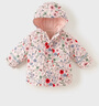 戴維貝拉（DAVE＆BELLA）寶寶連帽外套女童夾棉棉服連帽小童外衣幼兒棉衣兒童上衣冬季新款 粉底印花【現(xiàn)貨】 90 cm（建議身高80-90cm） 曬單實拍圖