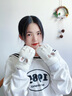 CHALL KITTY毛線(xiàn)手套女秋季加絨加厚可愛(ài)翻蓋露指手套2025新款送女生女友老婆 奶白-品牌禮盒裝高檔高級感 曬單實(shí)拍圖