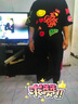 貝娜妮 胖人休閑套裝女夏裝胖MM印花短袖T恤200斤加肥加大碼短褲兩件套 黑色 5XL建議180-200斤 曬單實拍圖