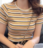 棉致條紋短袖t恤女夏季新款撞色ins潮高腰顯瘦短款上衣 杏色條紋 XL 106-115斤 曬單實拍圖