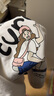 森馬長袖T恤女中長款印花插肩袖拼色春裝趣味寬松圖案打底衫小眾 白黑色調(diào)00319 165/88A/L 曬單實拍圖