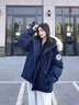 冊裁（CECAI）工裝派克羽絨棉服2025冬季新款加厚美式情侶大毛領(lǐng)棉衣外套 藏青色 L 曬單實(shí)拍圖
