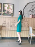 ROWILUX高端連衣裙女夏季2025新款時尚洋氣小個子修身顯瘦v領(lǐng)仙女a(chǎn)字裙 綠色 S 155 90-105斤 曬單實拍圖