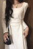 GARNUO白色長(cháng)袖連衣裙子女春秋2026夏新款法式小個(gè)子高級感吊帶收腰長(cháng)裙 白色長(cháng)袖 L【121-130】 曬單實(shí)拍圖