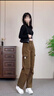 定原美式工裝褲女2025新款夏季高腰寬松顯瘦直筒闊腿休閑運(yùn)動(dòng)長(zhǎng)褲子潮 綠咖色 M /27【95-105斤】 曬單實(shí)拍圖