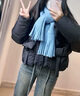 繪詩慧圍巾女2024秋冬新款圍脖保暖毛線圍巾純色大圍巾百搭情侶圍巾男 純色流蘇毛線圍巾【霧霾藍】 曬單實拍圖