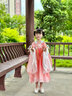 安妮優(yōu)兒（Anneyol）漢服女童公主裙2025春夏款中國風(fēng)古裝連衣裙兒童古風(fēng)唐裝超仙裙子 橘色 160 曬單實(shí)拍圖