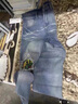 益帛破洞牛仔褲男春季新款韓版潮流ins彩色補丁修身直筒小腳長(cháng)褲子男 藍色 XL【建議125-140斤】 曬單實(shí)拍圖