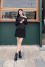 NINE WEST/玖熙方頭拉鏈短筒靴女高跟酷颯彈力瘦瘦靴 NG434037KK 黑色36 曬單實拍圖