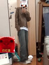 gxmy男模穿搭短款墊肩夾克外套男裝三件套感痞帥男生酷帥穿搭套裝 【皮衣三件套】棕外套+黑T恤+牛 XL 曬單實(shí)拍圖