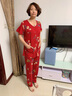 多俏美短袖長(cháng)褲睡衣女夏季薄款純棉紅色大碼春夏天全棉女家居服兩件套裝 TG61176套裝 XL 曬單實(shí)拍圖