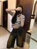 彩虹條紋長(cháng)袖t恤女春秋冬新款內搭可外穿小個(gè)子套頭正肩顯瘦上衣 條紋 S 曬單實(shí)拍圖