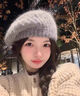 Pearl Diary馬海毛針織貝雷帽女秋冬畫家帽2025新款大頭圍顯臉小灰色毛線帽子 灰色 曬單實拍圖