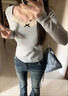 妙奕嘉長袖t恤女士打底衫女可外穿內(nèi)搭秋裝新款2025年上衣正肩顯瘦秋衣 蕾絲蝴蝶結(jié)純欲打底衫【灰色】 2XL 【建議115-133斤內(nèi)】 曬單實拍圖