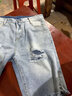 Radinka2025夏新款水洗破洞牛仔褲潮流工裝短褲男士寬松外穿復古中褲SPF L209破洞牛仔短褲 淺藍色 L 曬單實(shí)拍圖