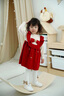 班喜迪女童連衣裙冬裝洋氣針織裙子周歲女寶寶禮服抓周拜年服兒童公主裙 紅色 100 cm 曬單實(shí)拍圖