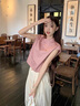 舒芳蝶（shufangdie）新中式國風(fēng)休閑褲女裝2024夏季新款設計感粉色襯衫無(wú)袖上衣套裝女 粉色上衣+杏色闊腿褲 M 曬單實(shí)拍圖