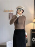 玖姿·安娜蔻miu系簡(jiǎn)約撞色100%全羊毛舒適針織衫女2024冬款 咖啡 S 曬單實(shí)拍圖