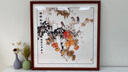 墨派新中式方形玄關(guān)裝飾畫(huà)茶室書(shū)房餐廳飯桌大氣掛畫(huà)客廳走廊壁畫(huà) 柿柿如意 60x60cm晶瓷 柚木色實(shí)木邊框 曬單實(shí)拍圖