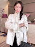 杜艷枝新中式國風(fēng)竹子印花拼接毛毛棉服2024冬季女裝輕奢高級感夾棉外套 白色 M(90-100斤) 曬單實(shí)拍圖