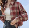 棉致復(fù)古寬松短外套女2024春季新款小個(gè)子格紋短款長(zhǎng)袖襯衫女 紅色 S 建議80-90斤 曬單實(shí)拍圖