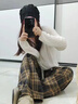 浪莎格子褲女春秋新款高腰垂感顯瘦直筒褲寬松休閑復古磨毛加絨闊腿褲 黃格-常規 M 建議96-110斤 曬單實(shí)拍圖