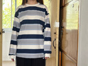 條紋T恤女春秋韓版原宿風(fēng)長(cháng)袖女學(xué)生秋衣女外穿寬松上衣ins潮 藍杏色條紋 L 106-120斤 曬單實(shí)拍圖