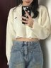 咚憬破洞短款毛邊長(cháng)袖毛衣女秋冬2025新款設計感小眾寬松外穿針織上衣 杏色 均碼 曬單實(shí)拍圖