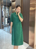 亦朵綠色真絲香云紗連衣裙短袖女夏中長款桑蠶絲裙子 綠色 XL 曬單實拍圖