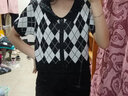 霏楚歐美復古辣妹格子針織開(kāi)衫T恤女夏季薄款設計感小眾短款短袖上衣 黑色 均碼 彈力70-120斤 曬單實(shí)拍圖