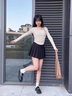 凡小如打底衫女秋冬長(cháng)袖t恤保暖內搭可外穿薄絨方領(lǐng)正肩上衣修身秋衣 杏色 L碼【建議105-120斤】 曬單實(shí)拍圖