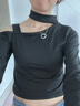 ins設計感小眾小心機露肩修身短款露臍長(cháng)袖t恤女鎖骨上衣掛脖打底 925 黑色【現貨現發(fā)】 M 95-110斤 曬單實(shí)拍圖