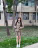 舒芳蝶（shufangdie）連衣裙女學(xué)院風(fēng)藝術(shù)系女孩棕色千鳥(niǎo)格西裝外套+百褶裙子兩件套裝  外套+裙子 M 曬單實(shí)拍圖