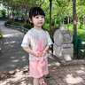 小咕嘟熊童裝女童套裝夏裝兒童套裝短袖T恤短褲兩件套運(yùn)動寶寶女孩服裝 粉色+小熊包包 120 曬單實(shí)拍圖