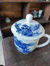 洛湘景德鎮蓋杯純手繪青花瓷茶水杯家用陶瓷泡茶杯中式老板杯高端送禮 高山流水帶托辦公杯 曬單實(shí)拍圖