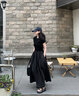GARNUO黑色短袖連衣裙子女夏2025春秋新款法式茶歇收腰赫本風(fēng)小黑裙長(cháng)裙 黑色【短袖版】 M 【101-115斤】 曬單實(shí)拍圖